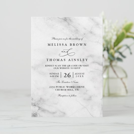 Classic Marble Simple Elegant Chic QR Code Wedding 招待状 (スタンド正面)