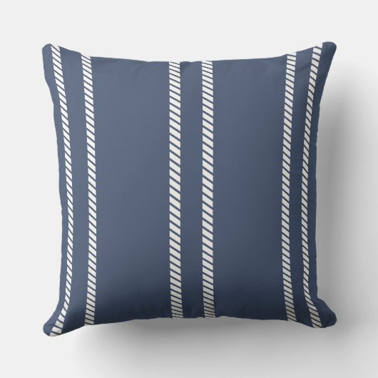 Classic Marine Blue with Stripes Throw Pillow クッション (裏面)