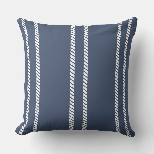 Classic Marine Blue with Stripes Throw Pillow クッション (正面)