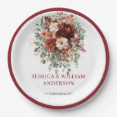 Classic Maroon Autumn Wedding Paper Plates Design ペーパープレート (正面)