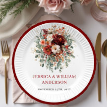 Classic Maroon Autumn Wedding Paper Plates Design