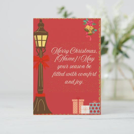 Classic Maroon Christmas Card – Cream Script Holid (スタンド正面)