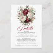 Classic Maroon Floral Eucalyptus Gold Wedding Deta エンクロージャーカード (正面)
