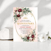 Classic Maroon Floral Greenery Quinceañera Invite 招待状