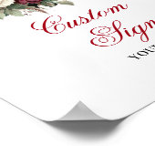 Classic Maroon Flowers Eucalyptus Gold Custom Sign ポスター (角)