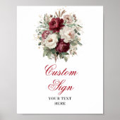 Classic Maroon Flowers Eucalyptus Gold Custom Sign ポスター (正面)
