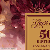 Classic Marsala Blush Gold Flowers 50th Birthday ゲストブック