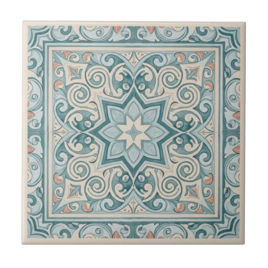 Classic Mediterranean Pattern Pat#29 Teal ID1195 タイル (正面)