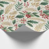 Classic Merry & Bright Red Green and Gold Holly ラッピングペーパー (角)