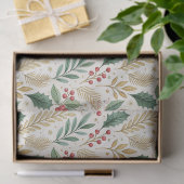 Classic Merry & Bright Red Green and Gold Holly 薄葉紙 (ギフト)