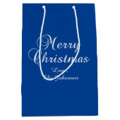 Classic Merry Christmas Calligraphy Blue ミディアムペーパーバッグ (正面)