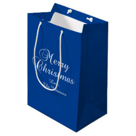 Classic Merry Christmas Calligraphy Blue ミディアムペーパーバッグ