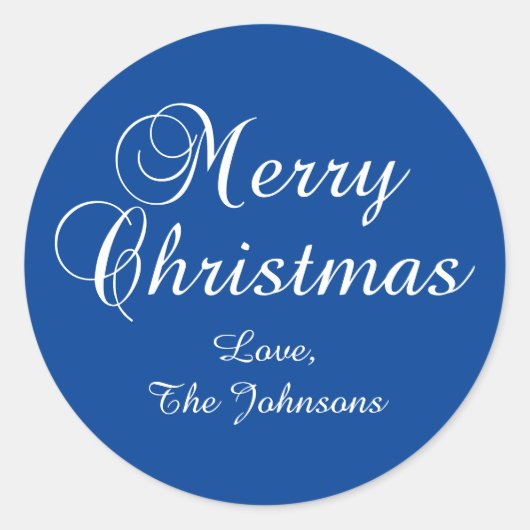 Classic Merry Christmas Calligraphy Blue ラウンドシール (正面)