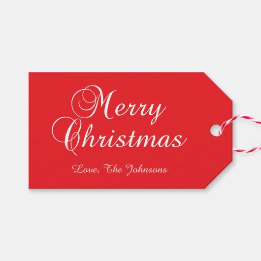 Classic Merry Christmas Calligraphy Red ギフトタグ (正面(横))