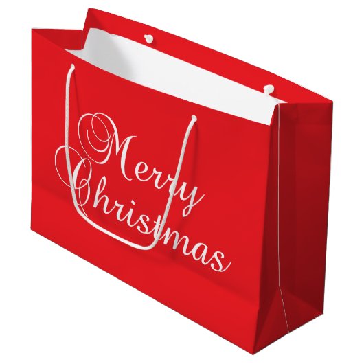 Classic Merry Christmas Calligraphy Red ラージペーパーバッグ (正面アングル)