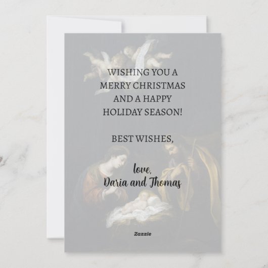 Classic Merry Christmas Nativity Murillo シーズンカード (裏面)