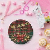 Classic Merry Christmas Plaid Design ペーパープレート (パーティー)