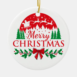 "Classic Merry Christmas Reindeer & Santa Ornament セラミックオーナメント