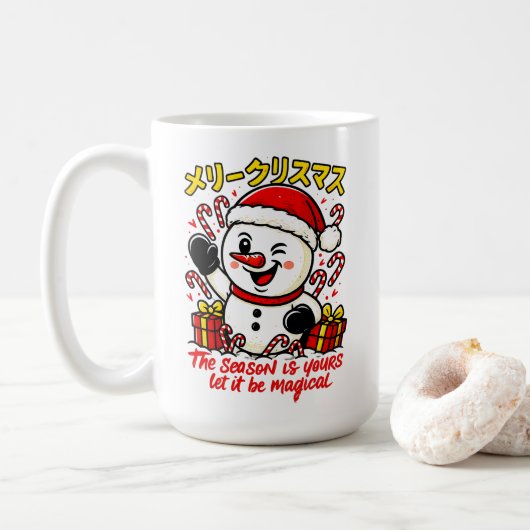 Classic Merry Christmas Snowman Mug Elegant Festiv コーヒーマグカップ (ドーナツ)