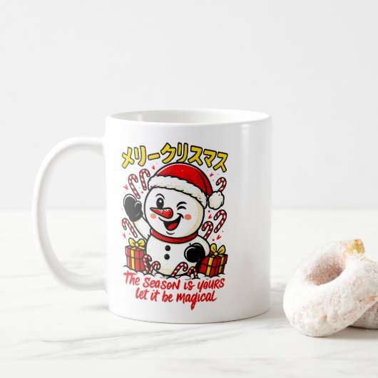Classic Merry Christmas Snowman Mug Elegant Festiv コーヒーマグカップ (ドーナツ)