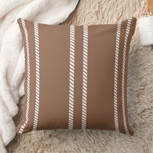 Classic Mid-tone Brown with Stripes Throw Pillow クッション (ブランケット)