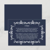 Classic Midnight Navy Blue Ornately Framed Wedding エンクロージャーカード (正面/裏面)