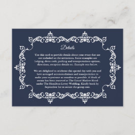 Classic Midnight Navy Blue Ornately Framed Wedding エンクロージャーカード