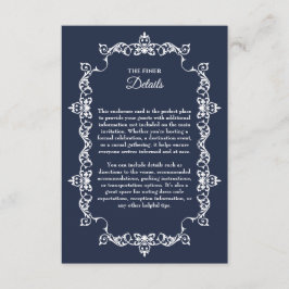 Classic Midnight Navy Blue Ornately Framed Wedding エンクロージャーカード