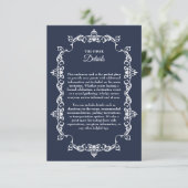 Classic Midnight Navy Blue Ornately Framed Wedding エンクロージャーカード (スタンド正面)