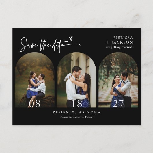 Classic Minimal Arch Photo QR Code Save the Date ポストカード (正面)