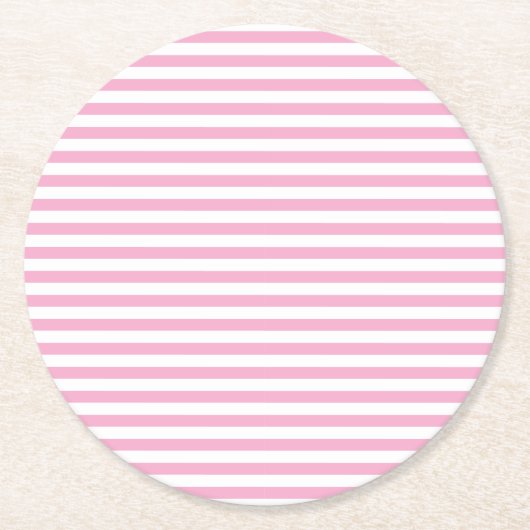 Classic Minimal Chic Light Pink and White Striped ラウンドペーパーコースター (正面)