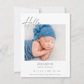 Classic Minimal Hello Baby Photo Announcement Card (正面)