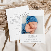 Classic Minimal Hello Baby Photo Announcement Card