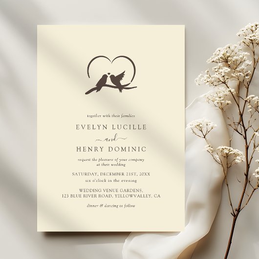 Classic Minimal Lovely birds Romantic Wedding 招待状