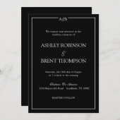Classic Minimalist Ampersand Monogram Black White 招待状 (正面/裏面)