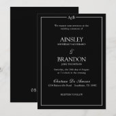 Classic Minimalist Ampersand Monogram Black White 招待状 (正面/裏面)