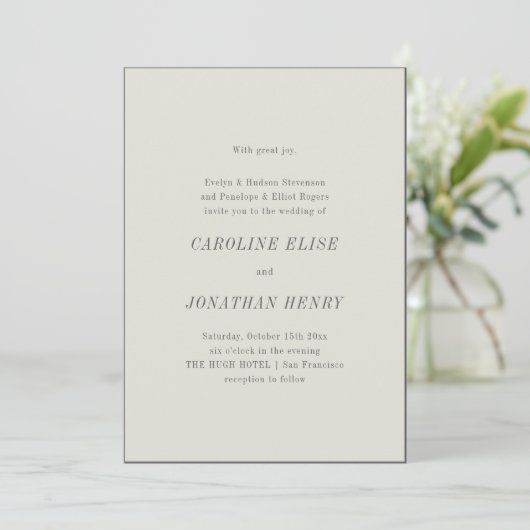 Classic Minimalist Beige Parent Name Wedding 招待状 (スタンド正面)