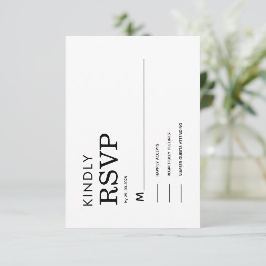 CLASSIC MINIMALIST BLACK AND WHITE RSVP CARD (スタンド正面)