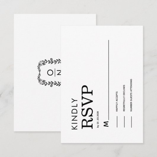 CLASSIC MINIMALIST BLACK AND WHITE RSVP CARD (正面/裏面)