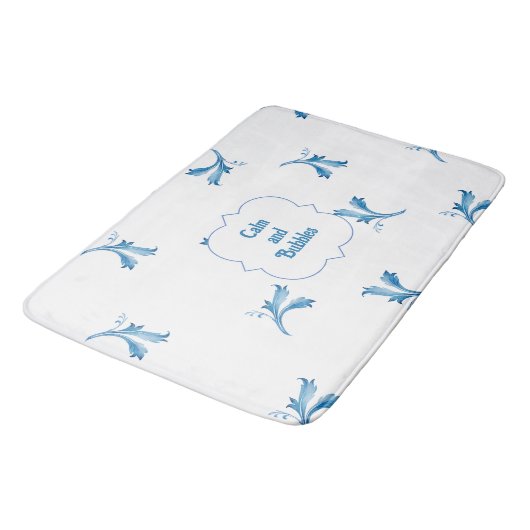 Classic Minimalist Blue Tile Leaf Ornaments バスマット (アングル)