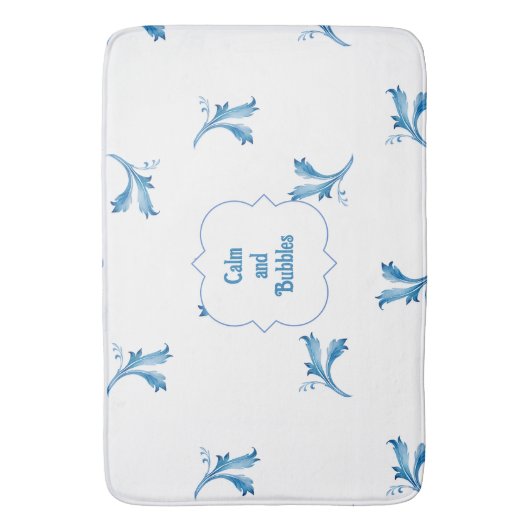 Classic Minimalist Blue Tile Leaf Ornaments バスマット (正面縦)