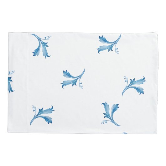 Classic Minimalist Blue Tile Leaf Ornaments 枕カバー (裏面-左)