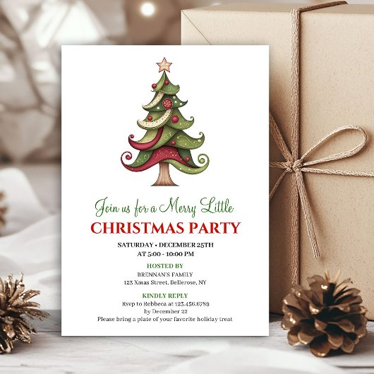 Classic minimalist Christmas tree holiday invite 招待状