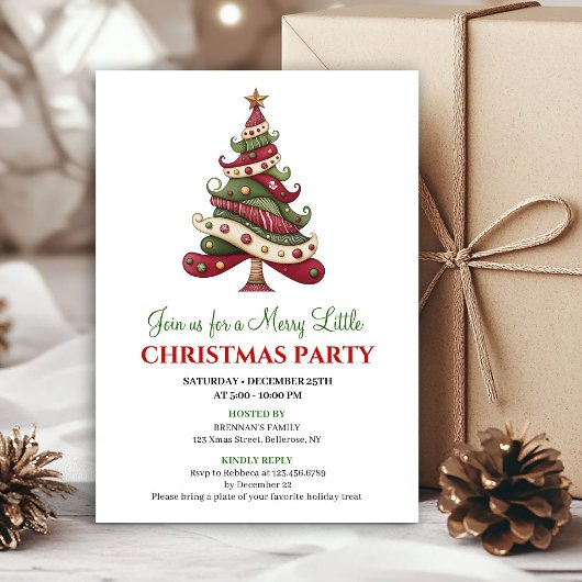 Classic minimalist Christmas tree holiday invite 招待状