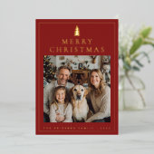 Classic Minimalist Merry Christmas Photo 箔シーズンカード (立ち正面)
