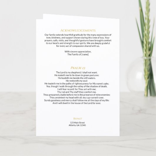 Classic Minimalist White Funeral Program 招待状 (裏面)