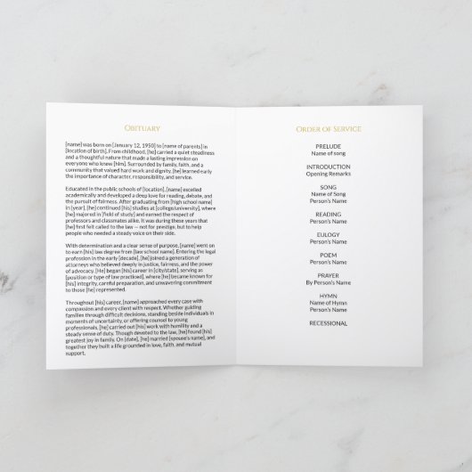 Classic Minimalist White Funeral Program 招待状 (内部)