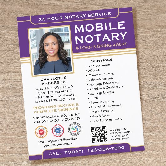 Classic Mobile Notary Public QR Code Purple チラシ