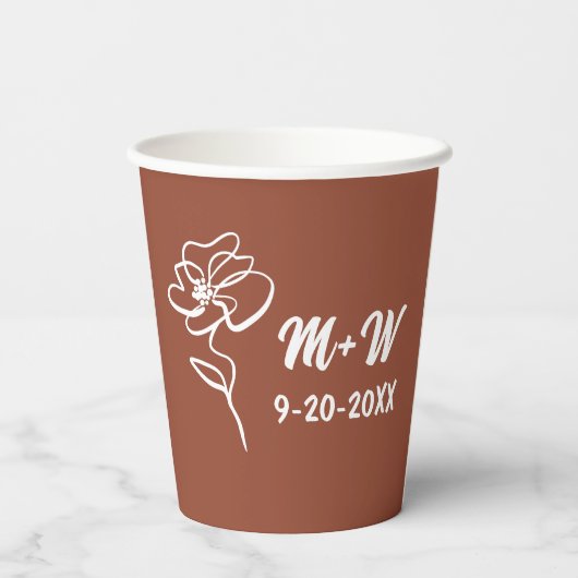 Classic & Modern Boho Burnt Orange Floral Sketch  紙コップ (裏面)