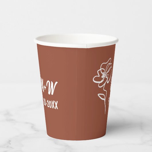 Classic & Modern Boho Burnt Orange Floral Sketch  紙コップ (右)